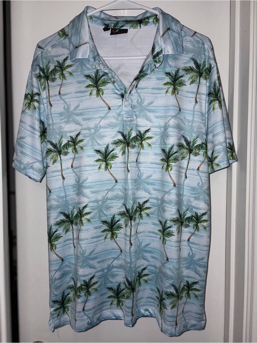 Yatta Golf Men’s Performance Polo Shirt Size Medium Blue Palm Tree Tropical
